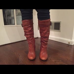 Cognac knee high boots
